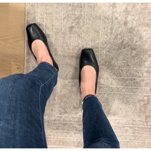 Reformation Mikayla Black Leather Square Toe Flats Sz 9 - Picture 3 of 9